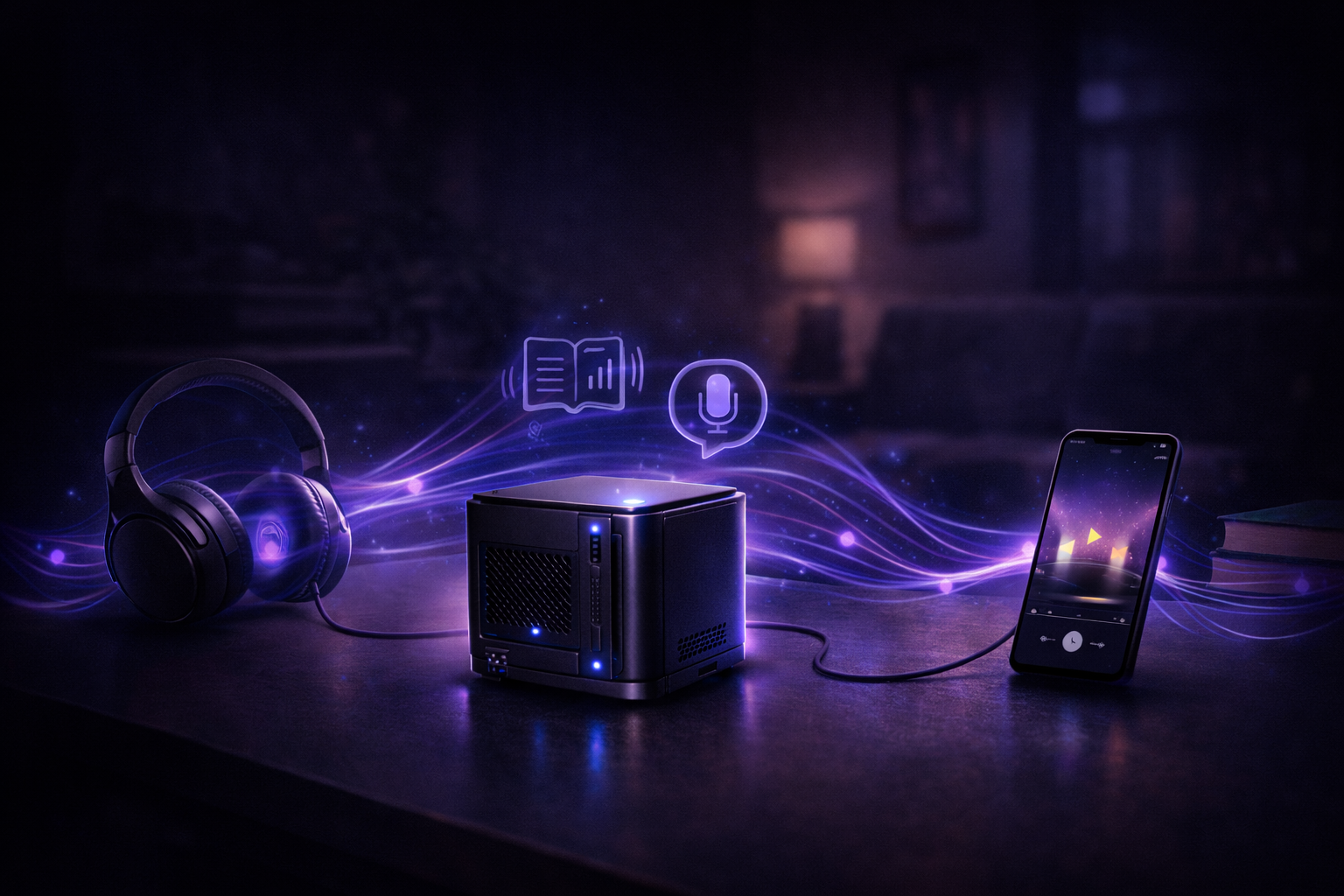 Audiobook player on a dark interface