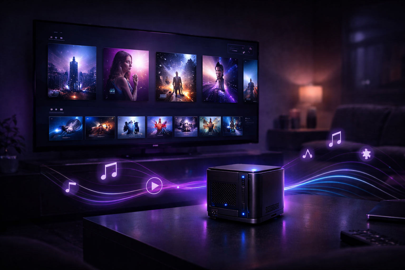 Streaming service interface on a dark screen